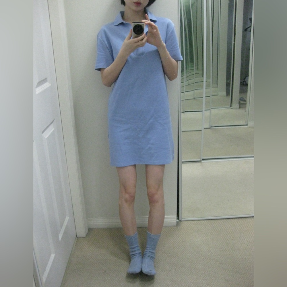 ZARA Blue Ribbed Polo Bodycon Mini Dress